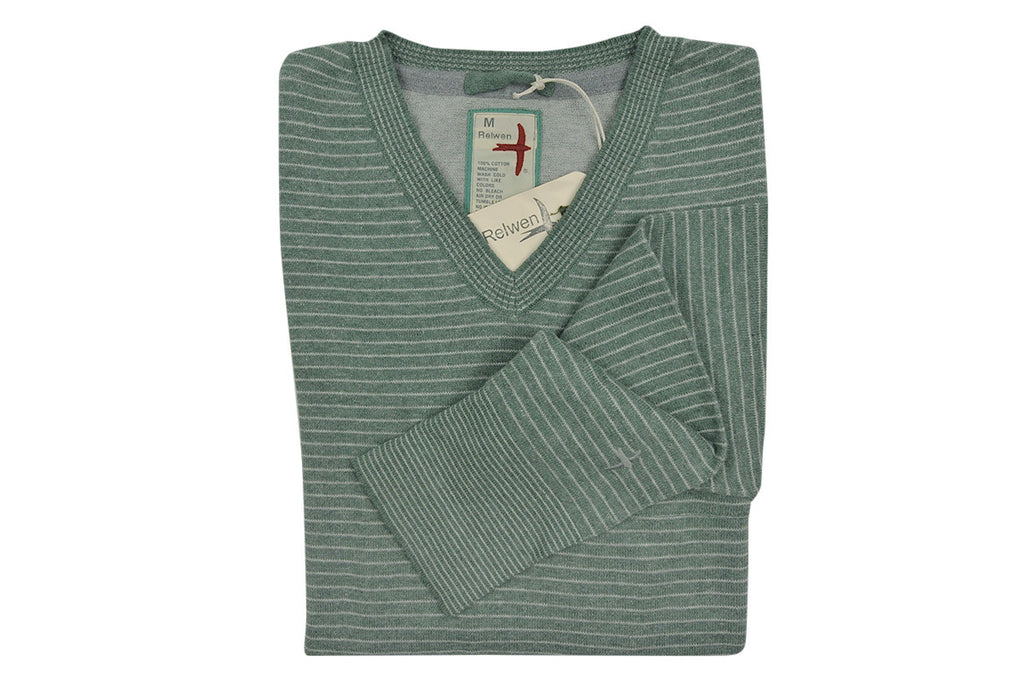 RELWEN-Plaited V-Neck Sweater (Sage Heather)
