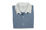 SAVE KHAKI-S/S Color Block Simple Shirt (Blue w/ White Collar)