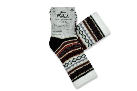 WOOLRICH HOME-Double Layer Aloe Sock (Black/Red/White Fairisle)