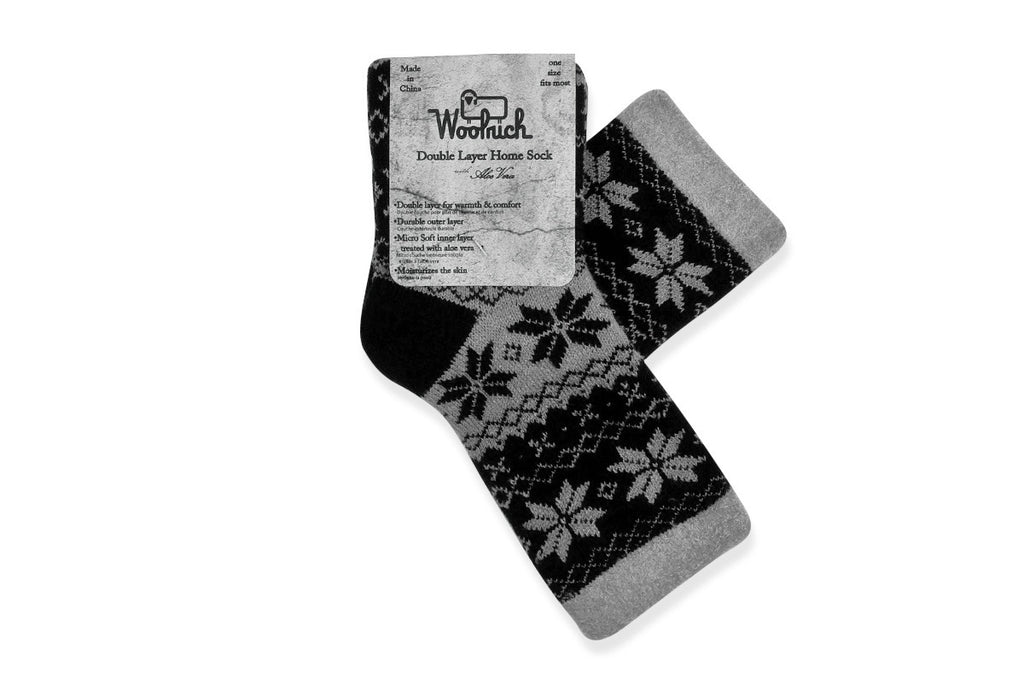 WOOLRICH HOME-Double Layer Aloe Sock (Black/Grey Snowflake)